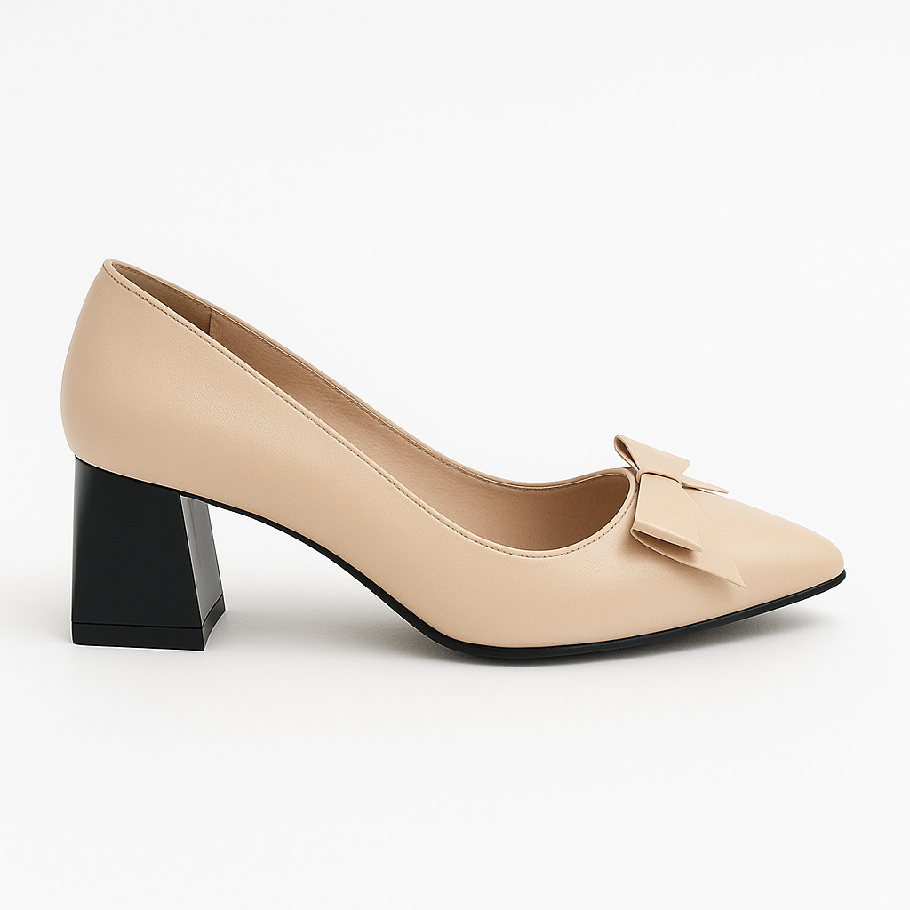 Pantofi Dama Din Piele Naturala Nude Cu Funda 558