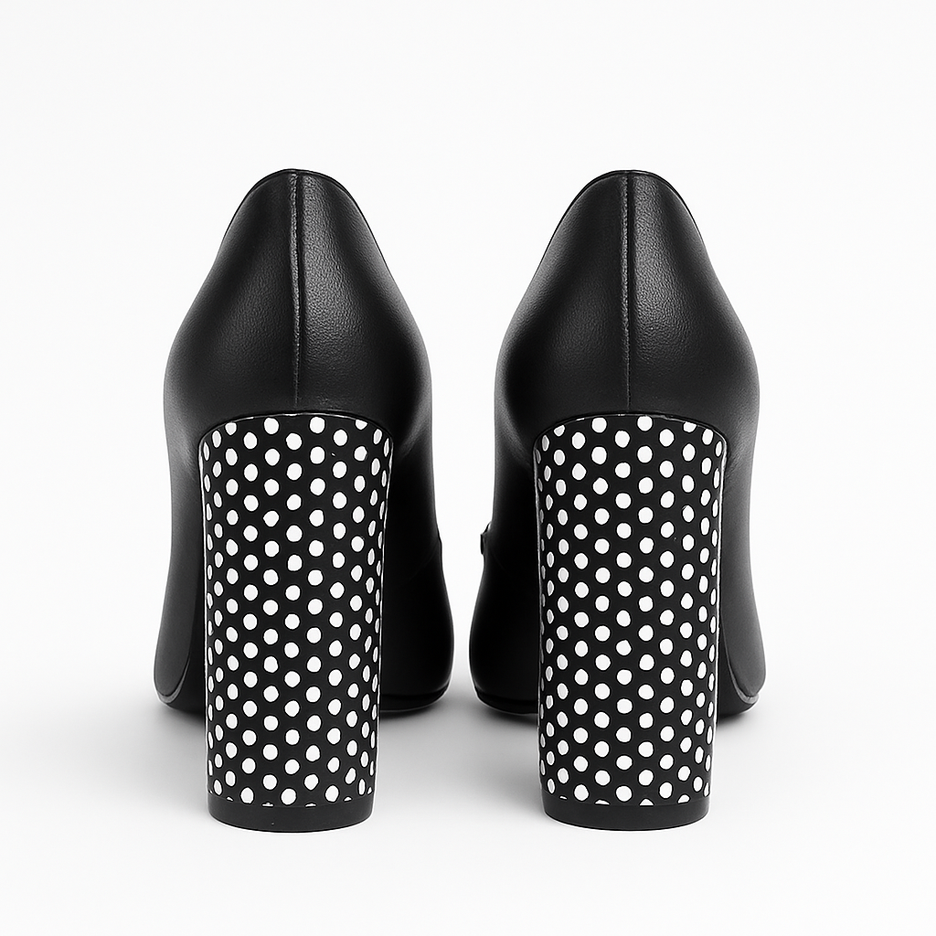 Pantofi Dama Din Piele Naturala Negru Cu Funda Și Toc Îmbrăcat 871