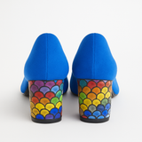 Pantofi Dama Din Piele Naturala Albastru Velur Cu Toc Îmbrăcat 558