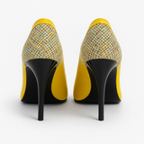 Pantofi Dama Din Piele Naturala Galben Cu Imprimeu Din Velur 928