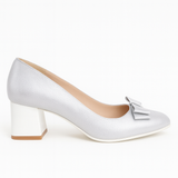 Pantofi Dama Din Piele Naturală Alb Cu Funda 814