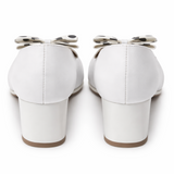 Pantofi Dama Din Piele Naturala Alb+ Fundă Cu Buline 814