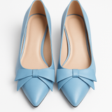 Pantofi Dama Din Piele Naturala Albastru Deschis Cu Fundă 558