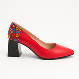 Pantofi Dama Din Piele Naturala Roșu Cu Imprimeu Colorat 786