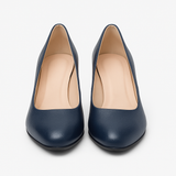 Pantofi Dama Din Piele Naturala Bleumarin Cu Toc Colorat 823