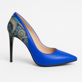 Pantofi Dama Din Piele Naturala Albastru Cu Imprimeu Din Velur 928