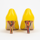 Pantofi Dama Din Piele Naturala Galben Cu Imprimeu Și Toc Îmbrăcat 880