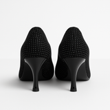 Pantofi Dama Din Piele Naturala Negru Velur Cu Buline Albe 558
