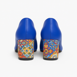 Pantofi Dama Din Piele Naturala Albastru Cu Toc Îmbrăcat 558