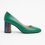 Pantofi Dama Din Piele Naturala Verde Cu Toc Colorat 872