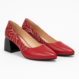 Pantofi Dama Din Piele Naturala Roșu Cu Flori 750
