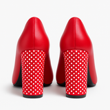 Pantofi Dama Din Piele Naturala Roșu Cu Funda+ Toc Îmbrăcat 871