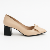 Pantofi Dama Din Piele Naturala Nude Cu Funda 558