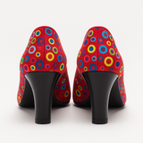 Pantofi Dama Din Piele Naturala Roșu Cu Imprimeu Colorat 786