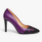 Pantofi Dama Din Piele Naturala Mov Cu Flori 880