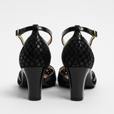Pantofi Dama Din Piele Naturala Negru Cu Pătrățele 756