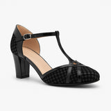 Pantofi Dama Din Piele Naturala Negru Cu Pătrățele 756