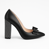 Pantofi Dama Din Piele Naturala Negru Cu Funda Și Toc Îmbrăcat 871