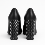 Pantofi Dama Din Piele Naturala Negru Cu Funda Și Toc Îmbrăcat 871