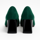 Pantofi Dama Din Piele Naturala Verde Velur Cu Accesoriu