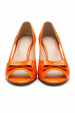 Pantofi Dama Din Piele Naturala Portocaliu Cu Funda 739