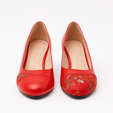 Pantofi Dama Din Piele Naturala Roșu Cu Flori 828