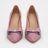 Pantofi Dama Din Piele Naturala Lila Cu Funda Și Toc Îmbrăcat