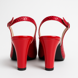 Pantofi Dama Din Piele Naturala Roșu Velur Cu Imprimeu 702