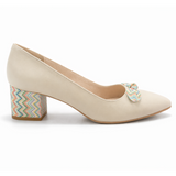 Pantof Damă Din Piele Naturală Bej Cu Fundă 940