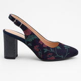 Pantofi Dama Din Piele Naturala Albastru Cu Flori 702