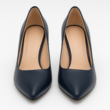 Pantofi Dama Din Piele Naturala Bleumarin Cu Tocul Îmbrăcat 558