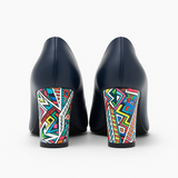 Pantofi Dama Din Piele Naturala Bleumarin Cu Fundă Și Toc Îmbrăcat 814