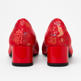 Pantofi Dama Din Piele Naturala Roșu Cu Flori 828