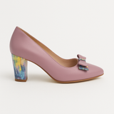 Pantofi Dama Din Piele Naturala Lila Cu Funda Și Toc Îmbrăcat