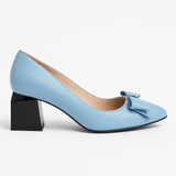 Pantofi Dama Din Piele Naturala Albastru Deschis Cu Fundă 558