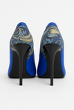 Pantofi Dama Din Piele Naturala Albastru Cu Imprimeu Din Velur 928
