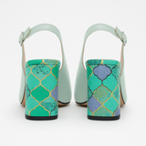 Pantofi Dama Din Piele Naturala Verde Deschis Cu Toc Îmbrăcat 702