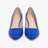 Pantofi Dama Din Piele Naturala Albastru Cu Toc Îmbrăcat 558