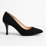 Pantofi Dama Din Piele Naturala Negru Velur Cu Buline Albe 558