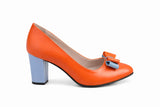 Pantofi Dama Din Piele Naturala Portocaliu+ Bleu 814