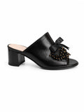 Sabot Dama Din Piele Naturala Negru Cu Accesoriu