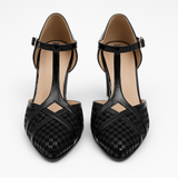 Pantofi Dama Din Piele Naturala Negru Cu Pătrățele 756