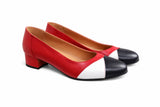 Pantofi Dama Din Piele Naturala Roșu + Alb + Bleumarin 828
