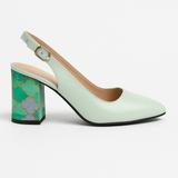 Pantofi Dama Din Piele Naturala Verde Deschis Cu Toc Îmbrăcat 702