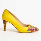 Pantofi Dama Din Piele Naturala Galben Cu Imprimeu Și Toc Îmbrăcat 880