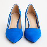 Pantofi Dama Din Piele Naturala Albastru Velur Cu Toc Îmbrăcat 558