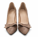 Pantofi Dama Din Piele Naturala Maro Velur Cu Fundă 871