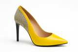 Pantofi Dama Din Piele Naturala Galben Cu Imprimeu Din Velur 928