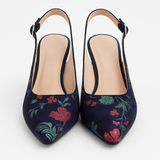 Pantofi Dama Din Piele Naturala Albastru Cu Flori 702