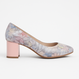 Pantofi Dama Din Piele Naturala Roz Cu Flori 820